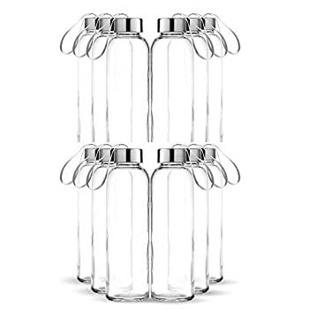 Individual Protection Sleeve Included 6 pack Stainless Steel Leak proof Caps with Carrying Loop Chefs Star Clear Glass Water Bottle 18 oz Bottles For Fresh Juice /& Beverages Storage